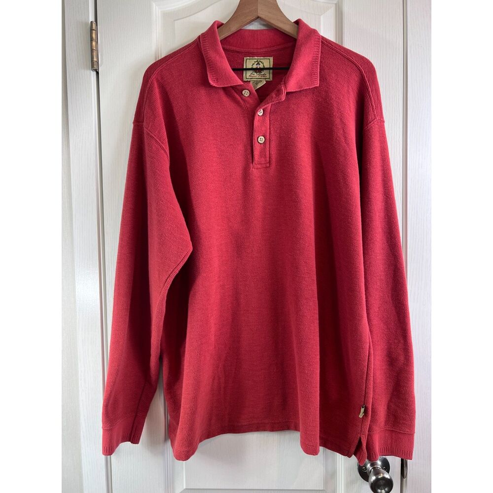 Joe Marlin Men's Long Sleeve Polo Shirt Red Cotton Polyester Blend Size L